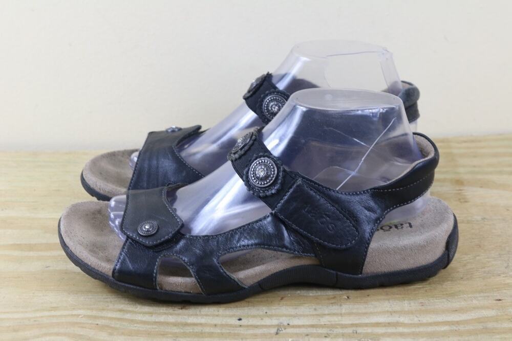 Taos Sandals Womens 9 Black Leather Eden 2 Medallion Accents Shoes Boho